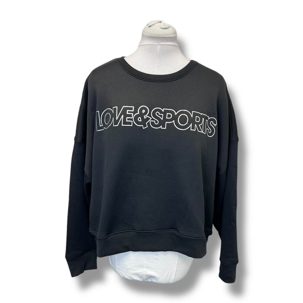 Love & Sports Women’s Plus Long Sleeve Cropped Fleece Logo Sweatshirt Black XXXL